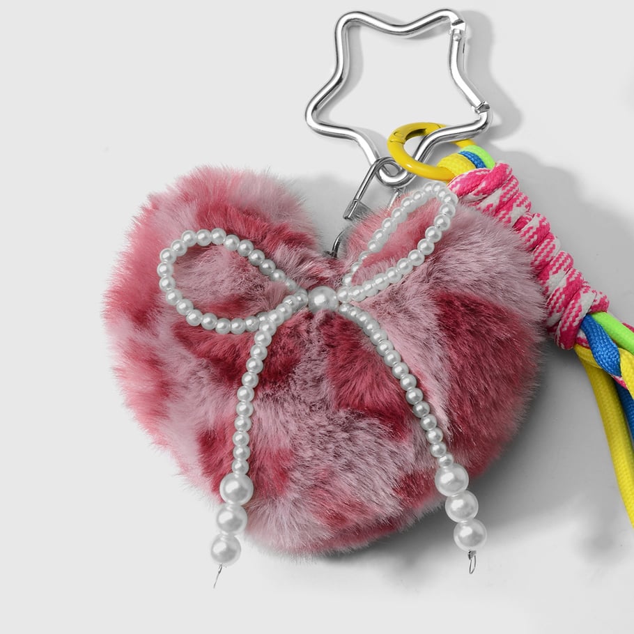 1 Piece Sweet Plush Heart Beaded Bow Bag Charms Picture11
