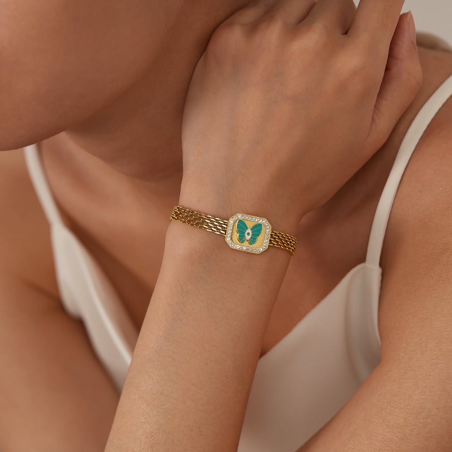 pulsera de cadena de acero inoxidable para mujer, de 1 pieza, con diseño geométrico diario,  Imagen3