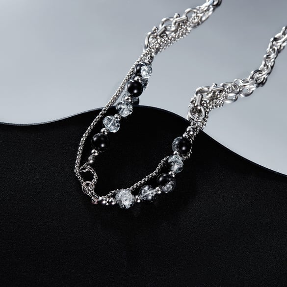 Sparkling Beads Stainless Steel Men's Chain Necklaces 2
