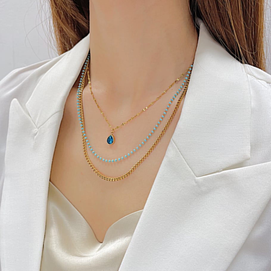 Collar de cadena de acero inoxidable con cuentas simples de la serie Simple de 1 pieza para mujer Imagen4
