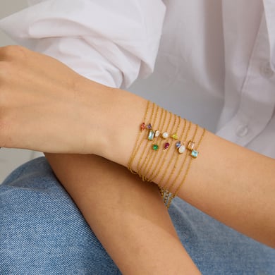 Simple Stainless Steel Gold Color Birthstone Charm Bracelets h5 Picture5