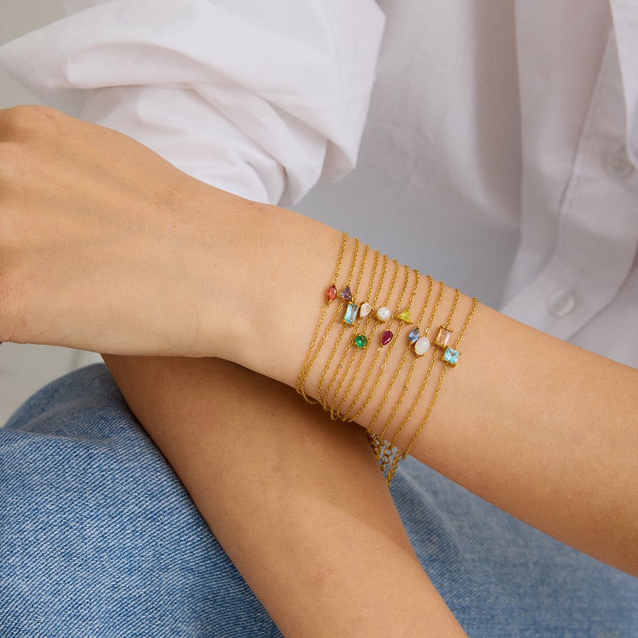 Simple Stainless Steel Gold Color Birthstone Charm Bracelets Picture5