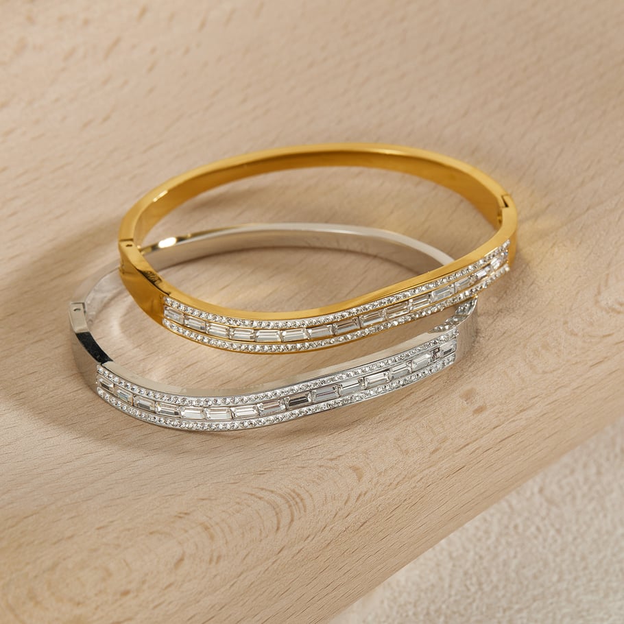 1 Stück einfache Serie elegante geometrische Edelstahl Damen Armreifen Bild5