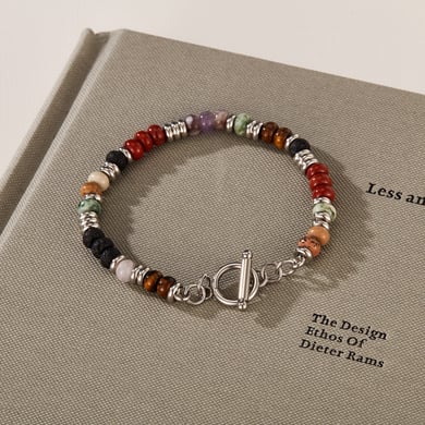 Polychrome Nature Stone Stainless Steel Men's Beaded Bracelets h5 Picture3