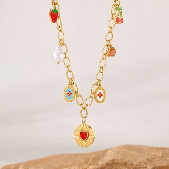 Collar con colgante geométrico de acero inoxidable dorado para mujer, serie romántica, 1 pieza, para uso diario 2
