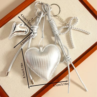 Premium Feel Silver PU Heart Bow Braided Rope Women's Bag Charms h5 Picture6