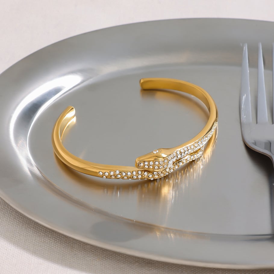 1 Piece Retro Stainless Steel Gold Color Snake Shape Women's Bangles Picture5