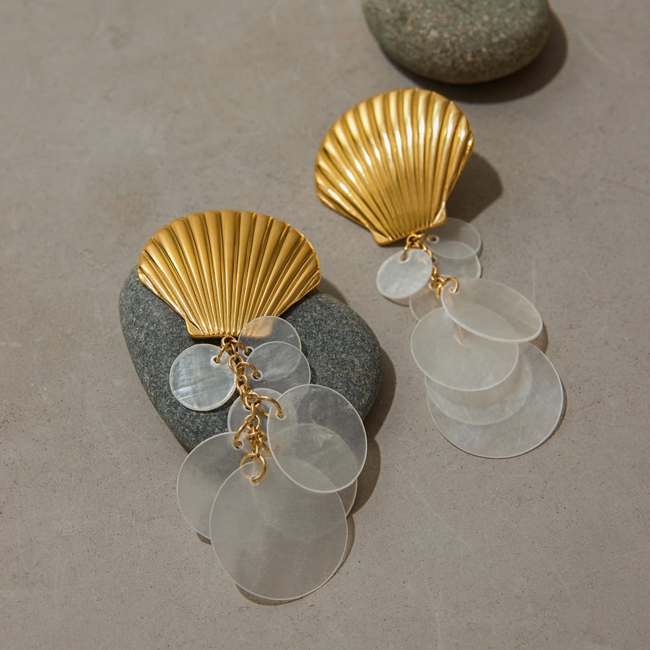 Elegant Shell Stainless Steel Gold Color Dangle Earrings Picture5