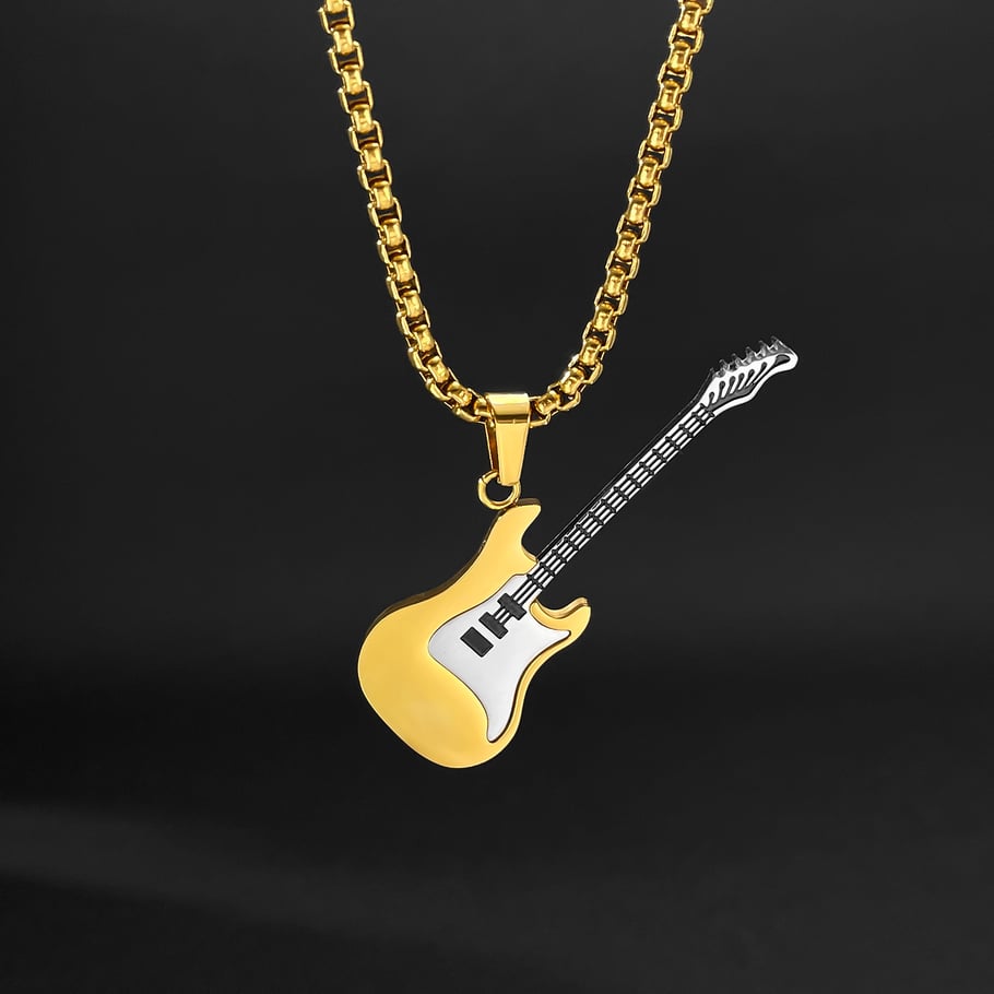 1 Piece Punk Guitar Stainless Steel Men's Pendant Necklaces Picture3