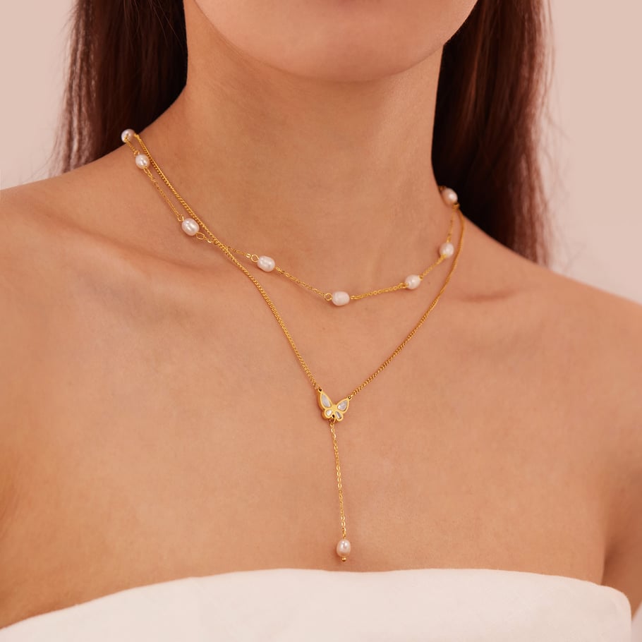 1 collar de cadena de acero inoxidable con borlas simples para mujer Imagen4