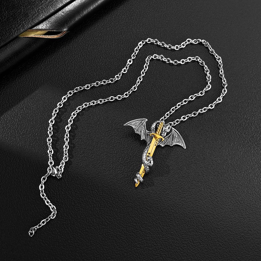1 Piece Dragon Sword Stainless Steel Men's Necklaces Picture3