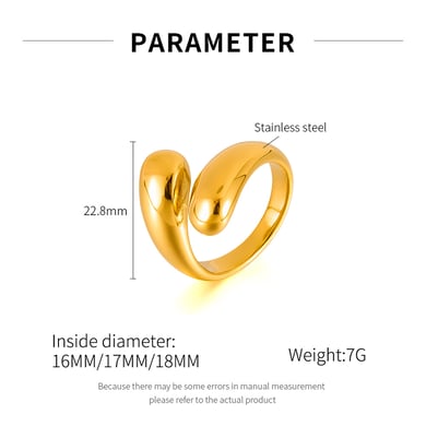 1 Adet Minimalist Düzensiz Paslanmaz Çelik Altın Rengi Kadın Minimalist Yüzükler h5 Resim7
