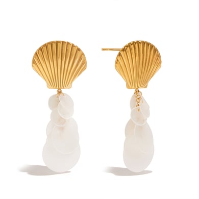 Elegant Shell Stainless Steel Gold Color Dangle Earrings h5 