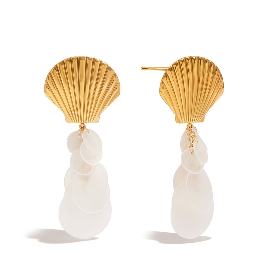 Elegant Shell Stainless Steel Gold Color Dangle Earrings 