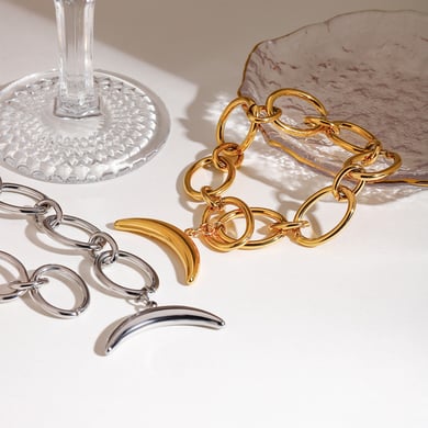 Simple Moon Stainless Steel Gold Color Charm Bracelets h5 Picture5