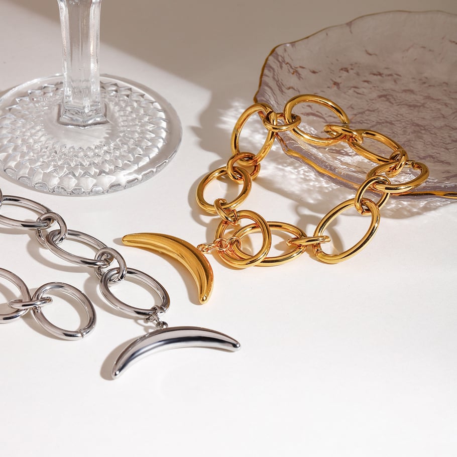 Simple Moon Stainless Steel Gold Color Charm Bracelets Picture5