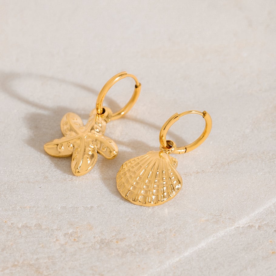Starfish Stainless Steel Gold Color Drop Earrings Picture4