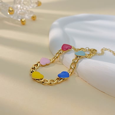 1 Stück Simple Series Daily Heart Edelstahl Goldfarben Damen Kettenarmbänder h5 Bild2