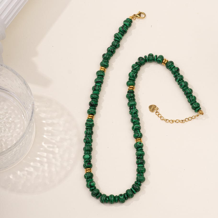 1 Piece Luxurious Series Bohemian Green Eye Tarot Stainless Steel Gold Color Women's Beaded Necklaces Picture6