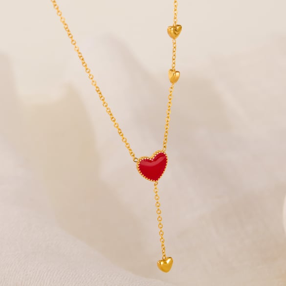 Collar con colgante de acero inoxidable dorado con forma de corazón para mujer, serie simple, 1 unidad