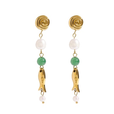 Oceanic Stainless Steel Gold Color Drop Earrings h5 