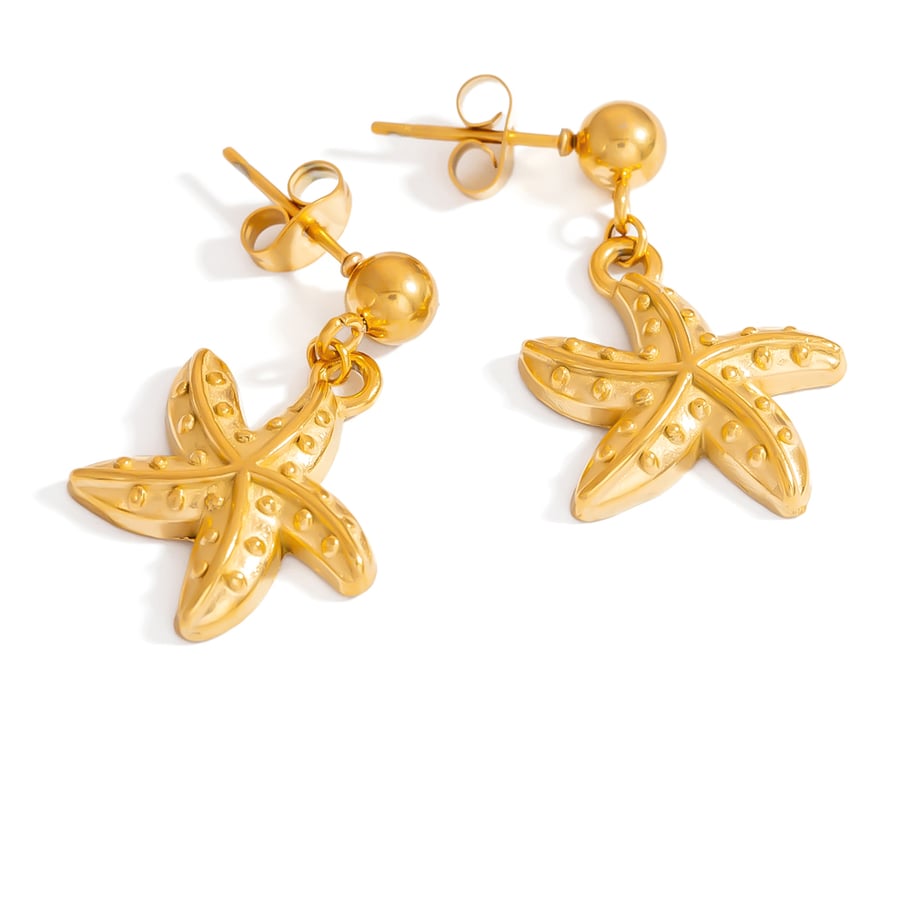 Starfish Stainless Steel Gold Color Drop Earrings 