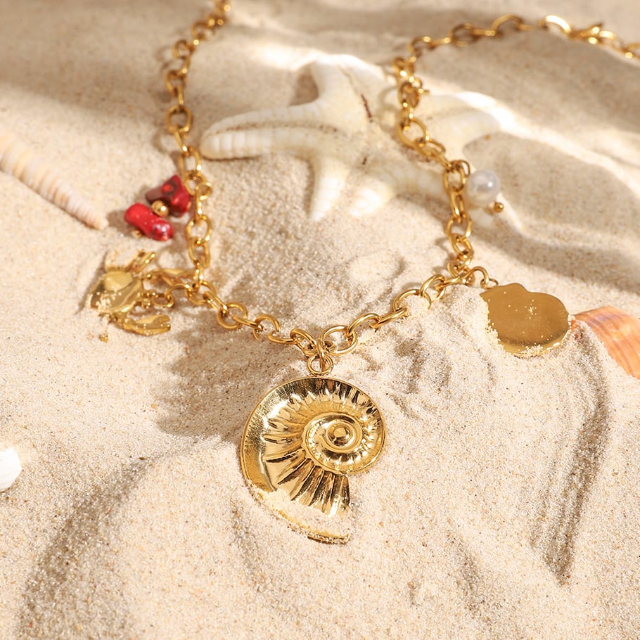 Shell Stainless Steel Gold Color Pendant Necklace Picture4