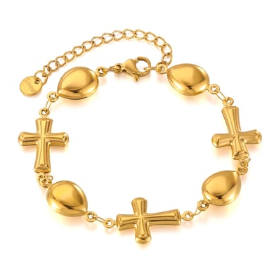Pulsera de cadena de acero inoxidable color dorado con diseño de cruz diaria de serie simple para mujer, 1 pieza h5 Imagen6