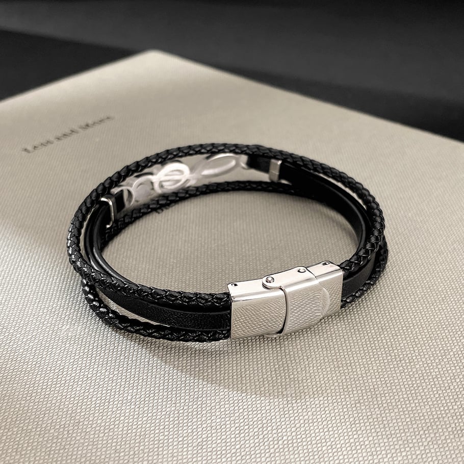 1 Piece Stylish Note Leather Men's Bracelets Picture6