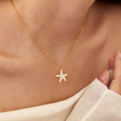 Subtle Star Stainless Steel Gold Color Women's Pendant Necklaces h5 Picture5