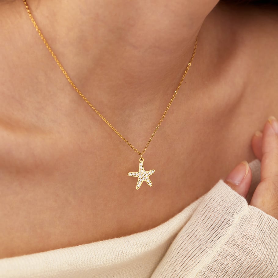 Subtle Star Stainless Steel Gold Color Women's Pendant Necklaces h5Picture5
