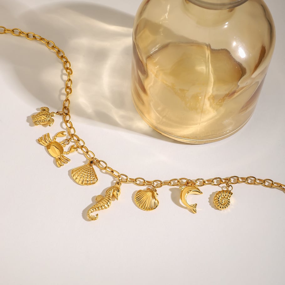 Collier pendentif Oceanic en acier inoxydable couleur or Image4