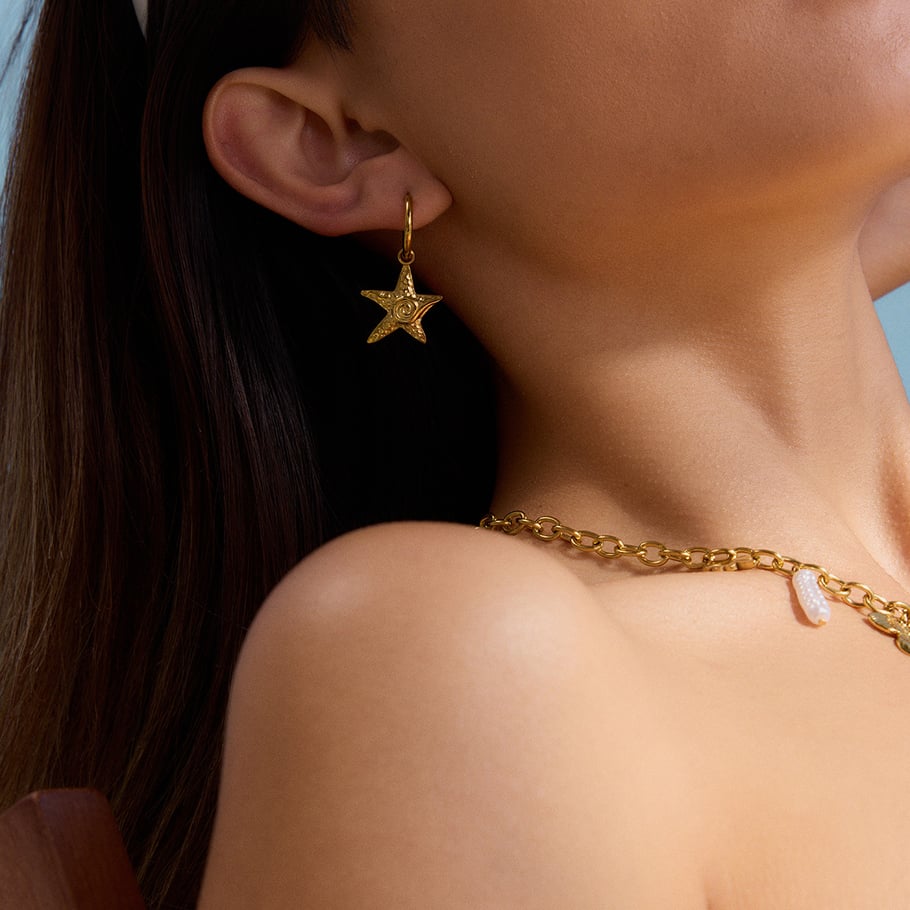 Ins Style Starfish Stainless Steel Gold Color Drop Earrings Picture4