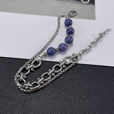 Daily Annular Stainless Steel Aventurine Quartz Men's Chain Bracelets h5 Picture3