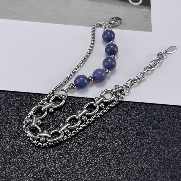 Daily Annular Stainless Steel Aventurine Quartz Men's Chain Bracelets