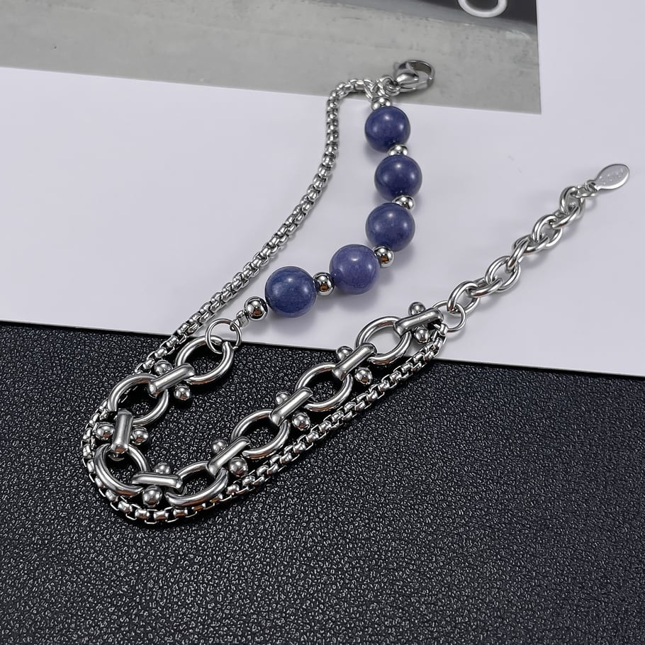 Daily Annular Stainless Steel Aventurine Quartz Men's Chain Bracelets Picture3