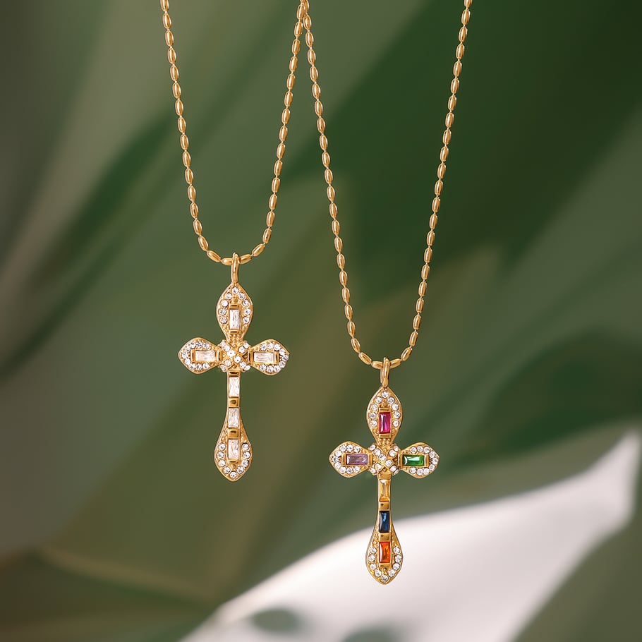 1 Piece Retro Cross Stainless Steel Gold Color Women's Pendant Necklaces Picture4