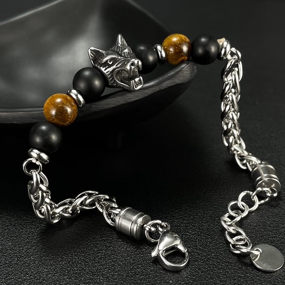 1 Stück robuste Herrenarmbänder aus Edelstahl mit Wolfskopf