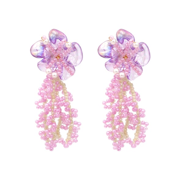 1 paio di orecchini pendenti da donna in resina con perle artificiali e fiori dolci della serie Romantic 2