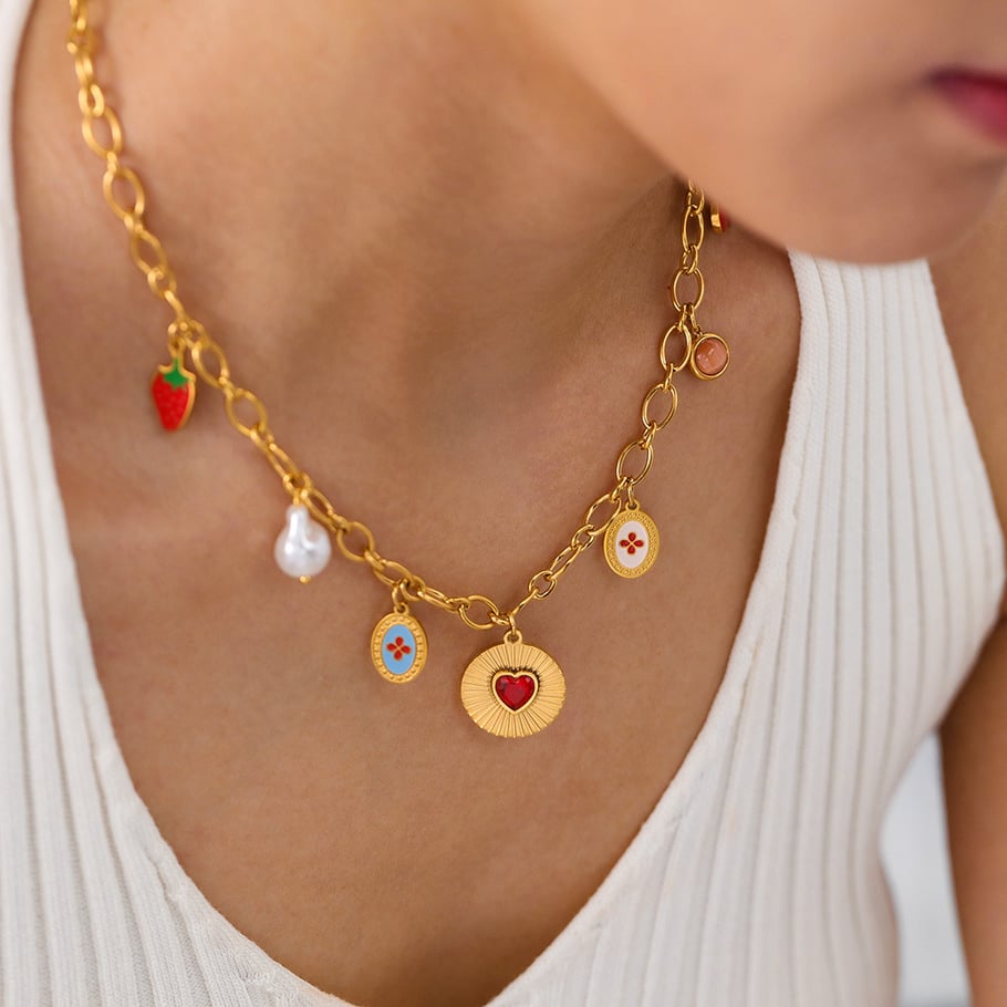 1 Piece Romantic Series Polychrome Heart Stainless Steel Gold Color Women's Pendant Necklaces h5Picture5