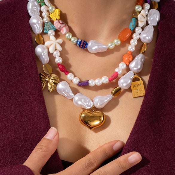 collier de perles aléatoires pour femme, série polychrome, en forme de tortue, pierre naturelle, acier inoxydable, couleur or