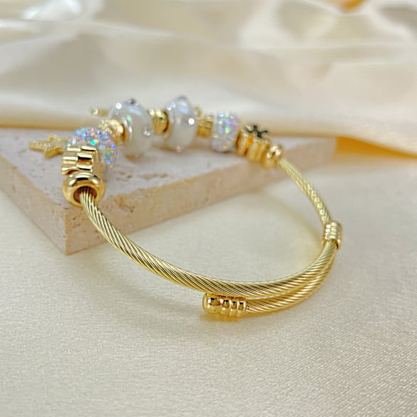 1 Stück Simple Series Niedliche Stern Edelstahl Damen Armreifen 2