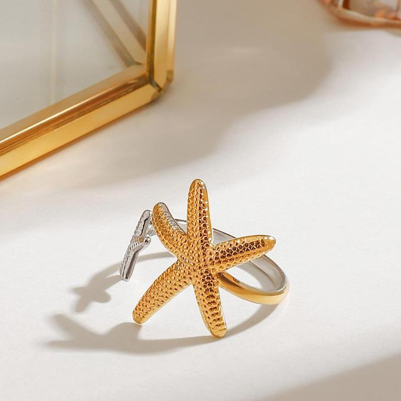 1 Piece Simple Series Natural Turtle Stainless Steel   Gold Color  Women's Adjustable Rings Picture3