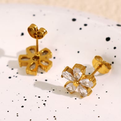 1 paio di orecchini a bottone in acciaio inossidabile color oro con fiore h5 Immagine2