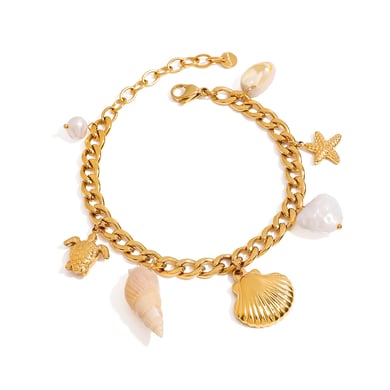 1 Piece Gold Color Stainless Steel Starfish & Turtle Charm Bracelet h5 Picture6