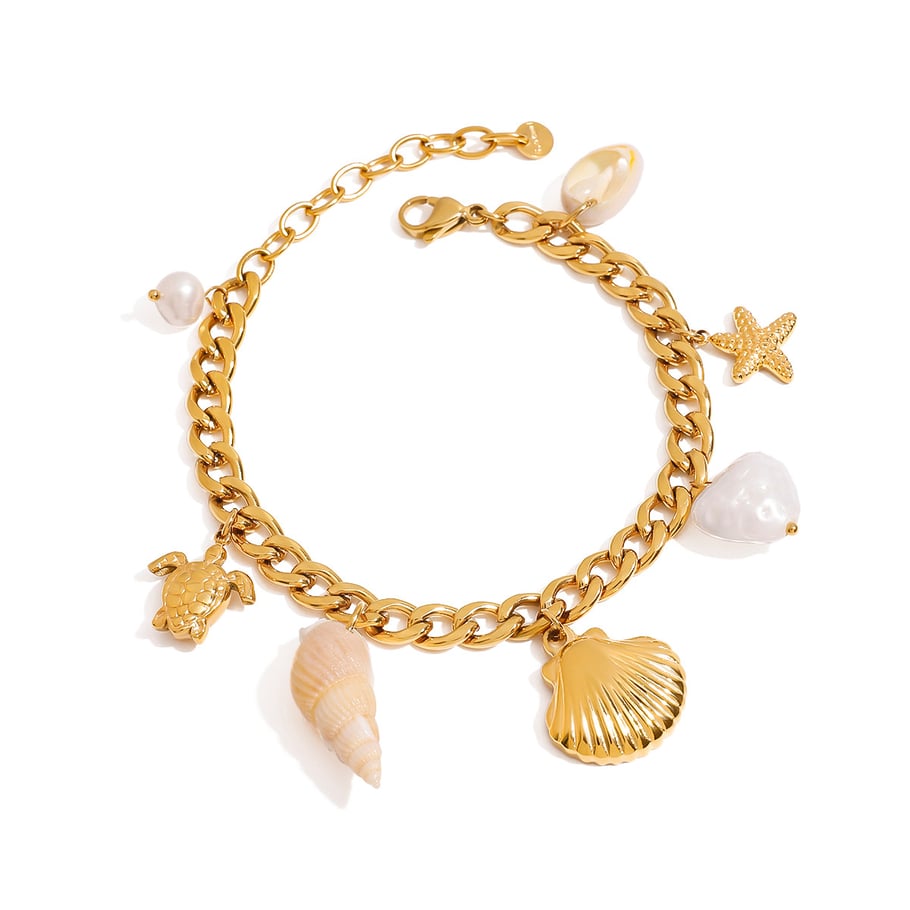 1 Piece Gold Color Stainless Steel Starfish & Turtle Charm Bracelet Picture6