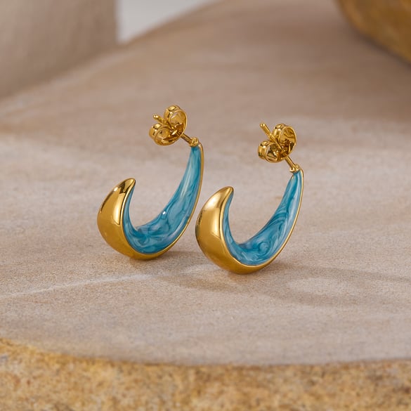 1 Pair Stylish Series Daily Blue Crescent Shape Stainless Steel Gold Color Women's Stud Earrings