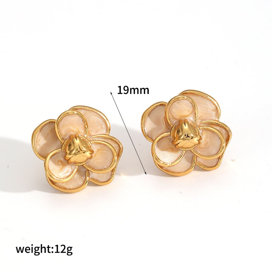 Elegant Flower Stainless Steel Stud Earrings 