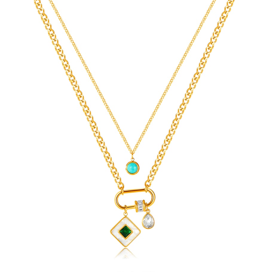 Collares en capas de acero inoxidable dorados con diseño geométrico diario de serie simple de 1 pieza para mujer Imagen5