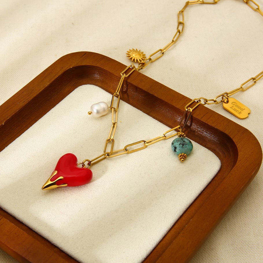 Retro Heart Stainless Steel  Gold Color  Women's Pendant Necklaces Picture4